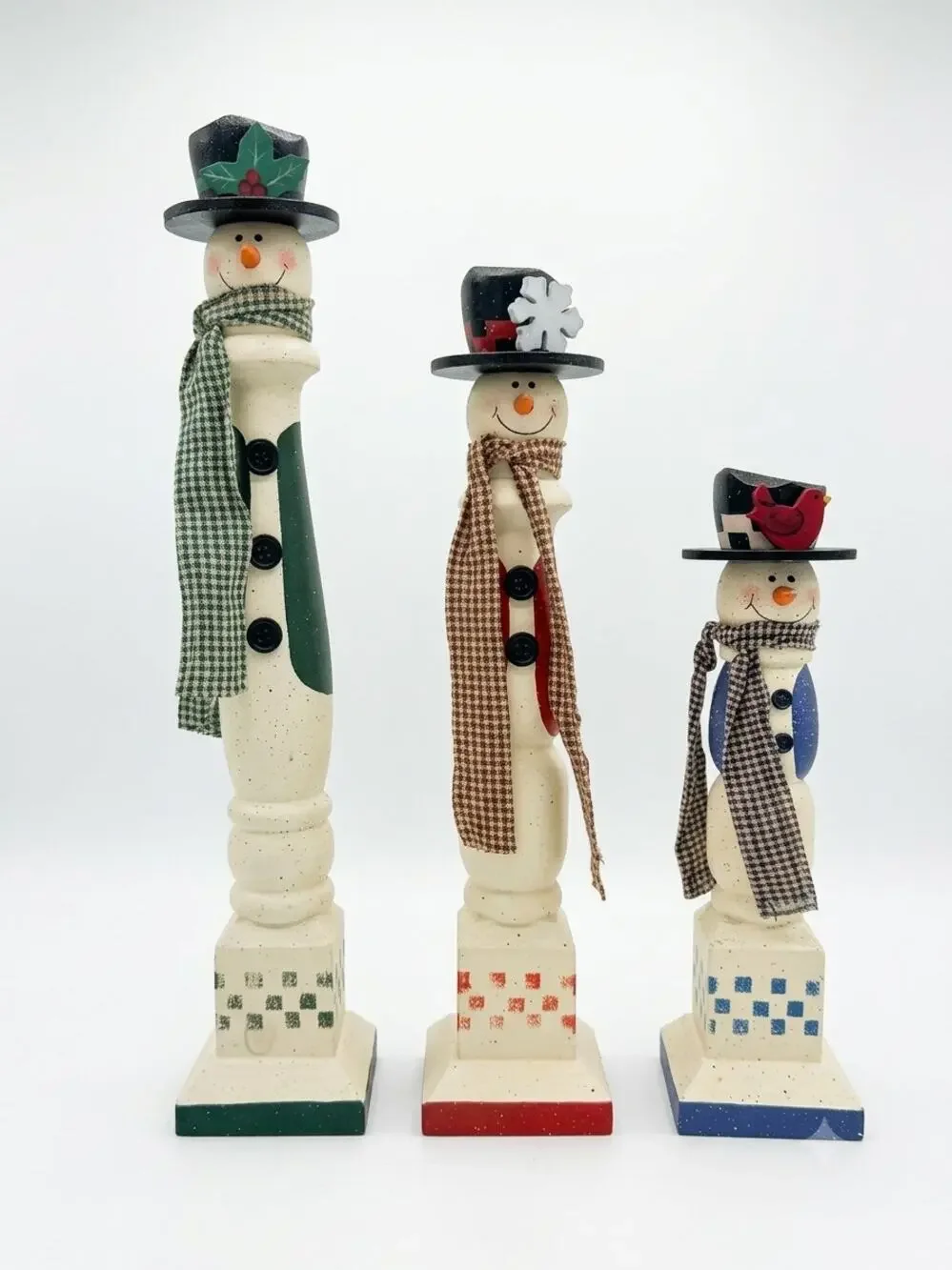 Vintage Snowmen Candle Holders - Set of 3 | Hand-Painted Decor Christmas Holders